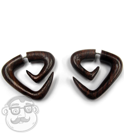 Sono Wood Fake Gauge Tri Point Spirals Tribal Earrings