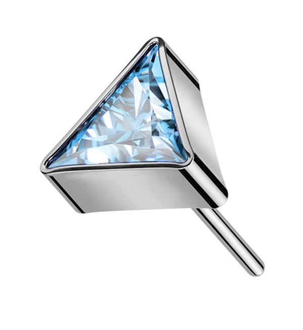 Triangle Aqua CZ Threadless Titanium Top