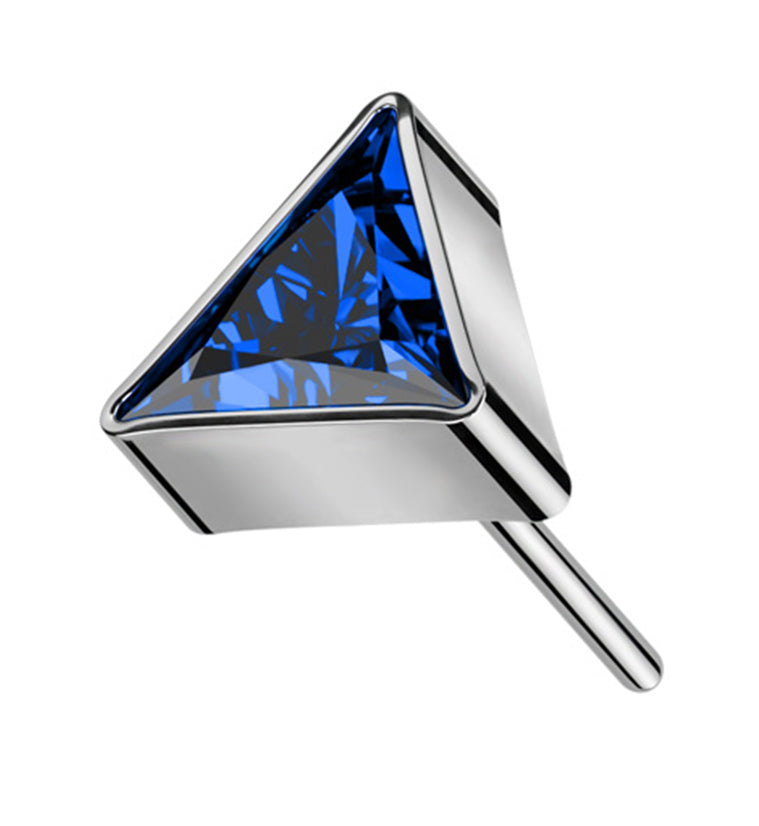 Triangle Blue CZ Threadless Titanium Top