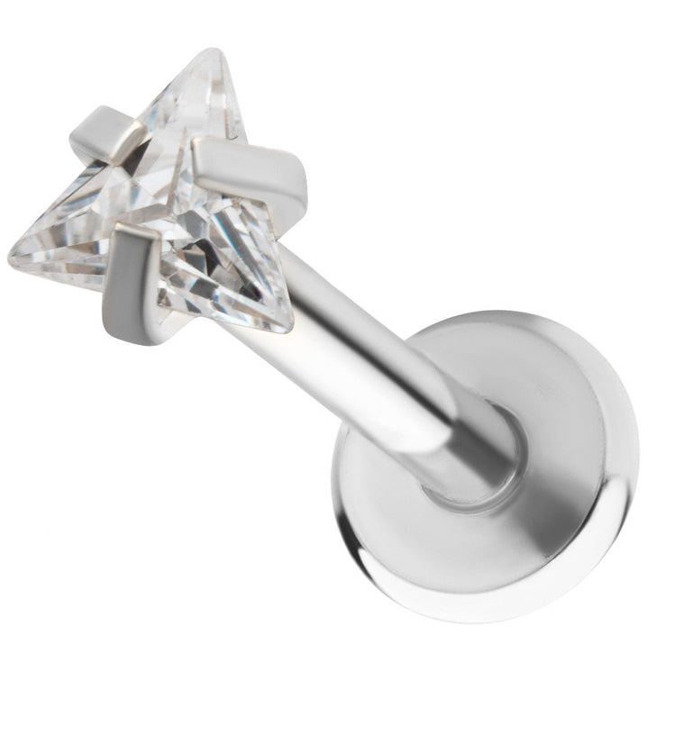 Triangle Clear CZ Stainless Steel Internally Threaded Labret