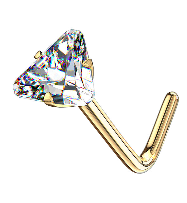 20G 14kt Gold CZ Triangle L Shaped Nose Ring