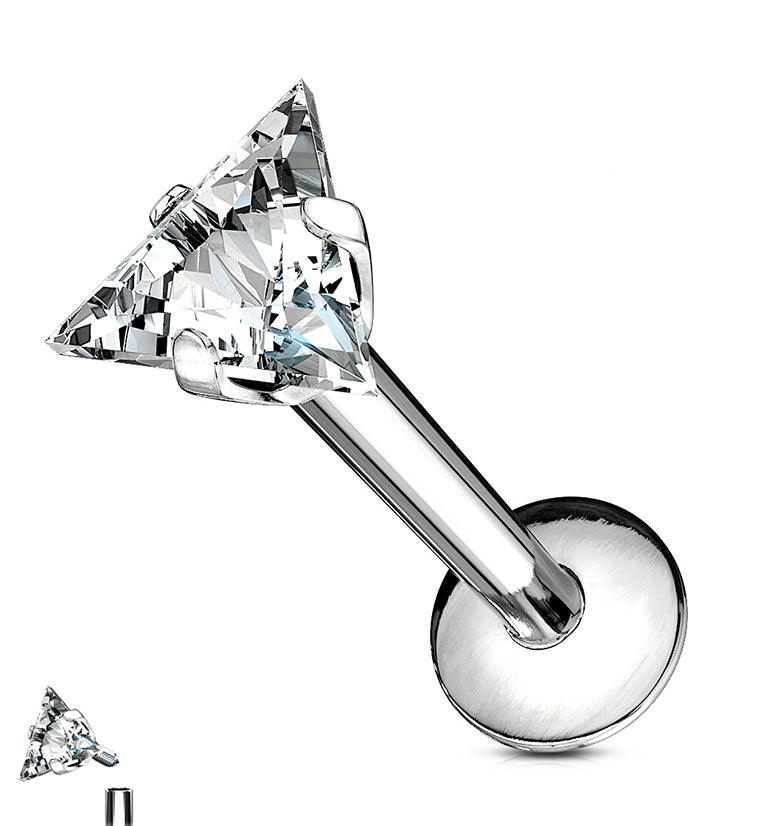 Triangle CZ Prong Internally Threaded Labret