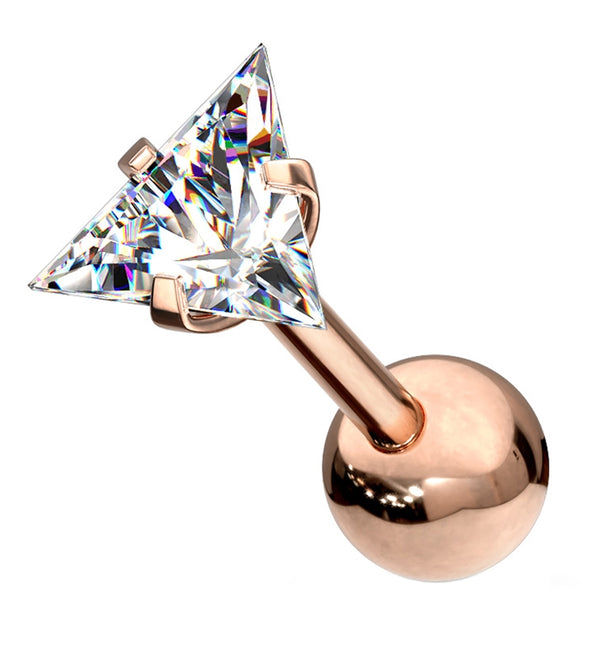 16G Rose Gold PVD Triangle CZ Top Cartilage Barbell
