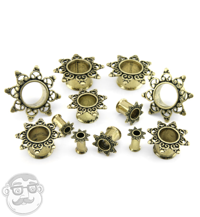 Tribal Bead Brass Tunnel Plugs
