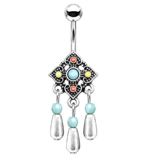 Lineal Square Flower Dangle Belly Button Ring