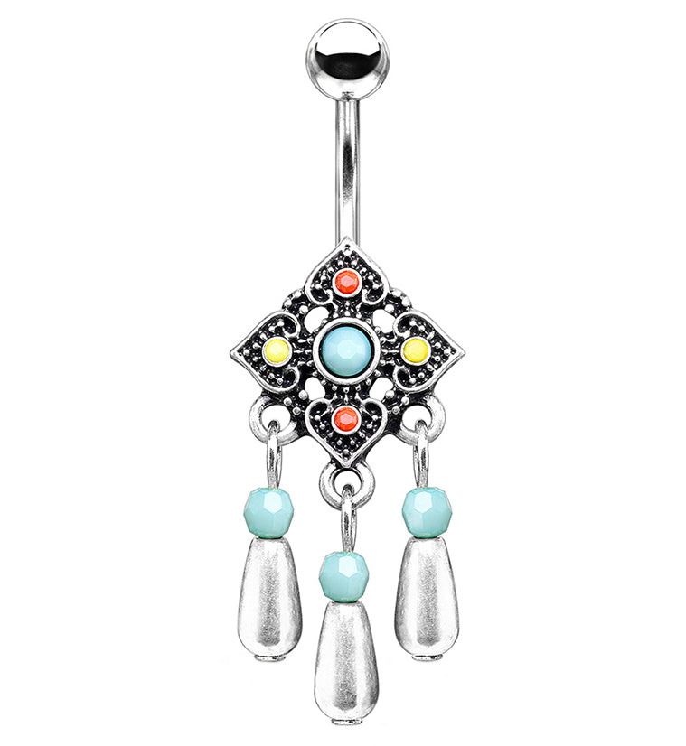 Lineal Square Flower Dangle Belly Button Ring