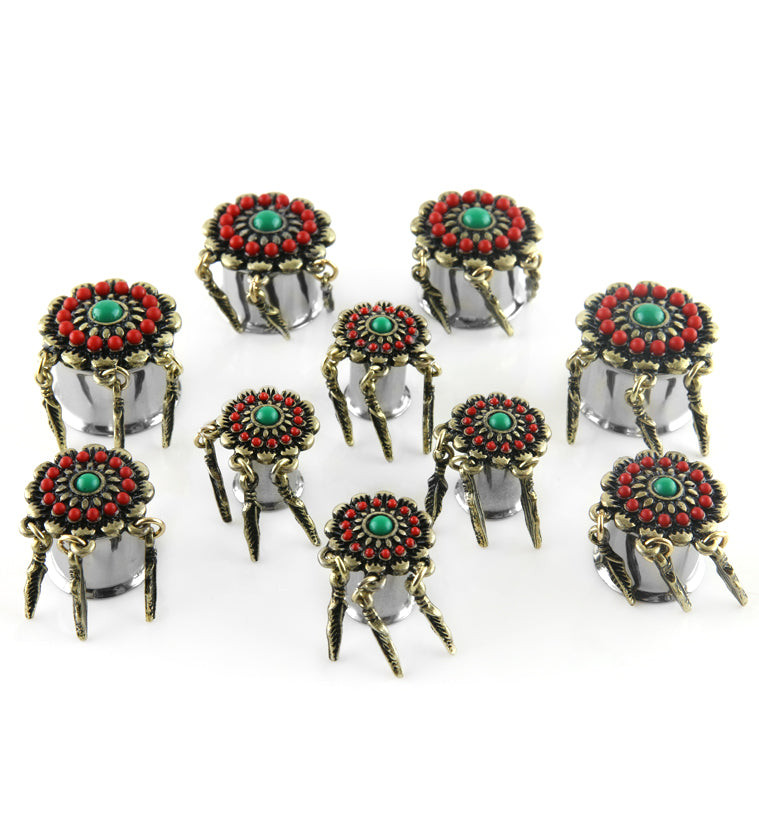 Tribal Flower Beaded Stainless Steel Plugs