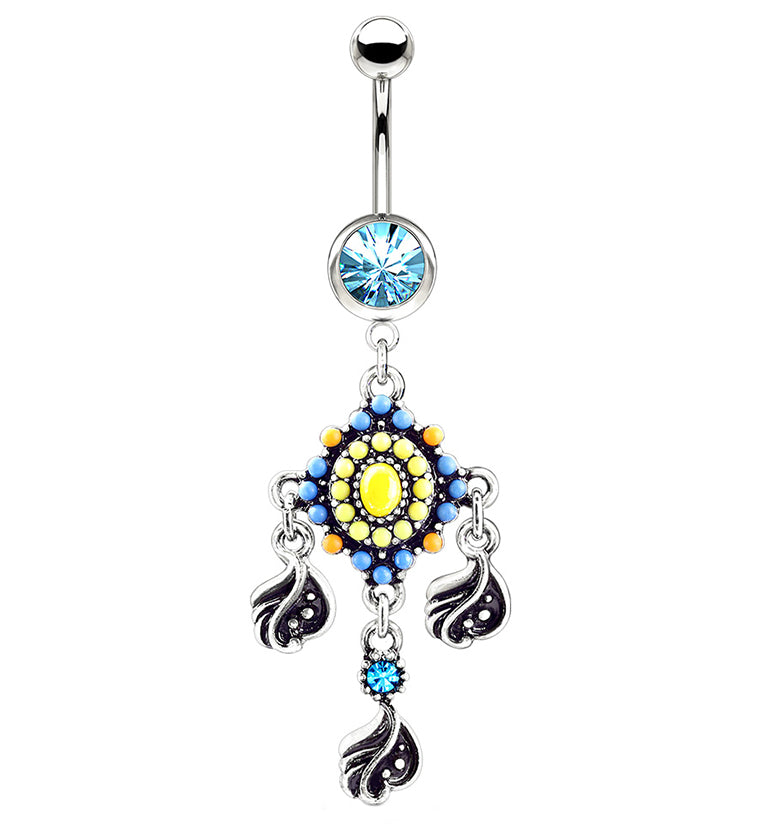 Lattice Beaded Gem Dangle Belly Button Ring
