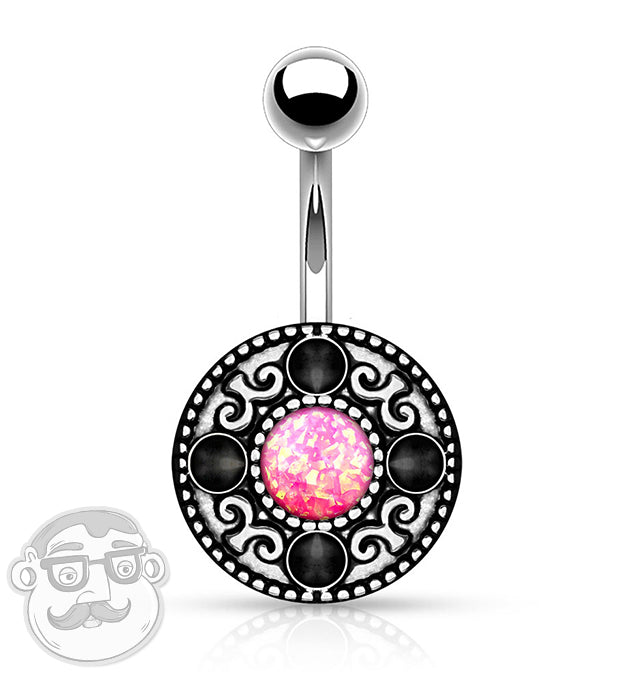 Tribal Plate With Pink Opalite Belly Button Ring