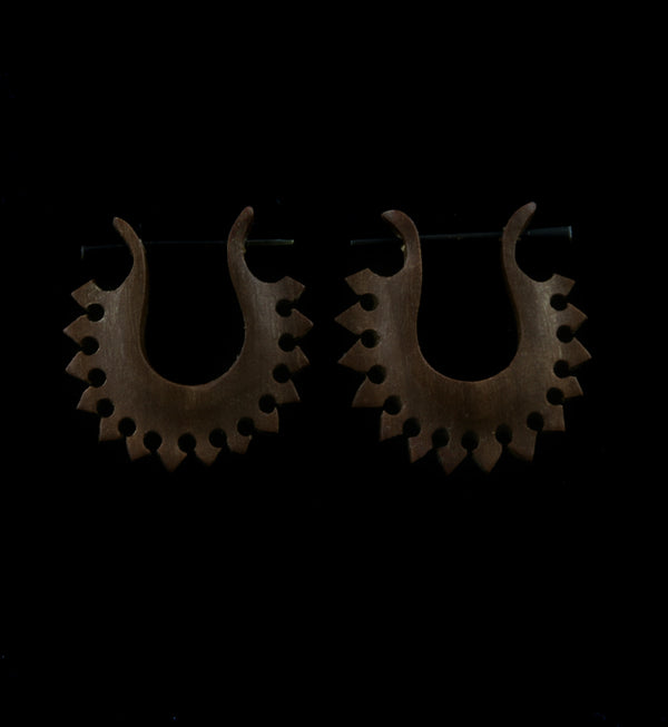Saba Wooden Spiked Tribal Earrings