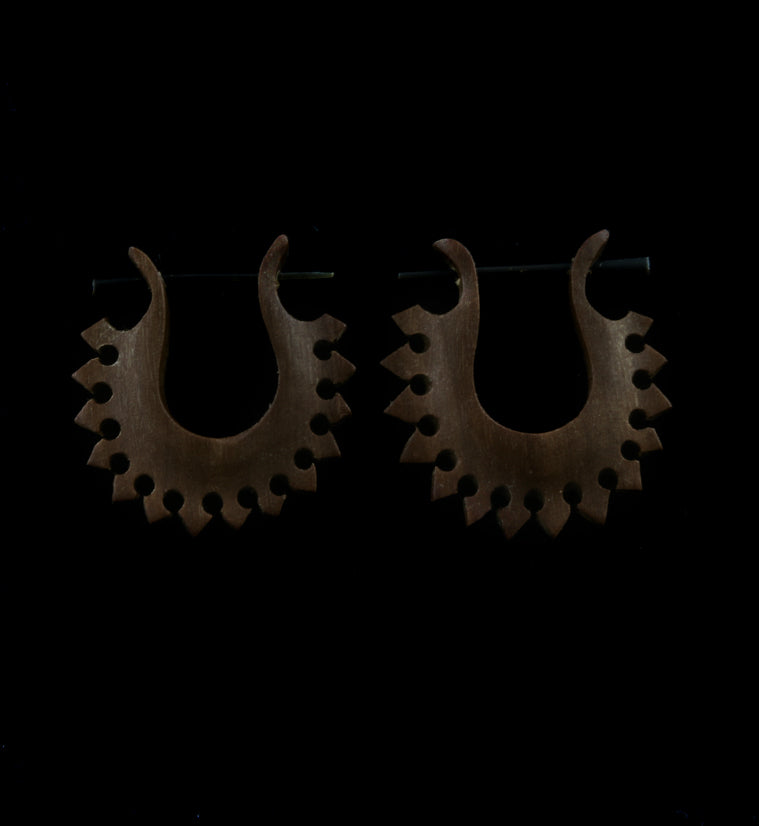 Saba Wooden Spiked Tribal Earrings