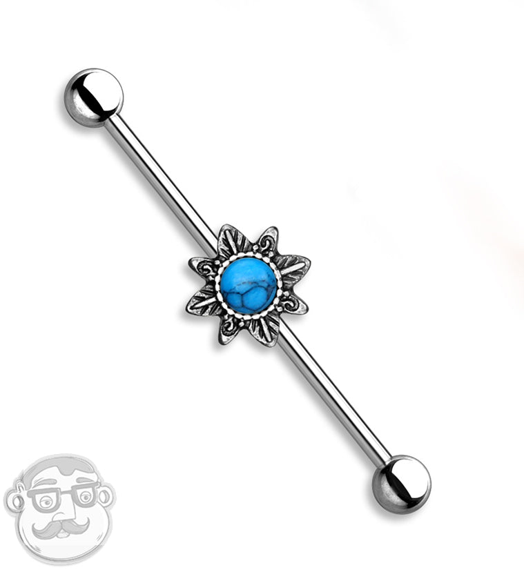 Tribal Star with Turquoise Inlay Industrial Barbell