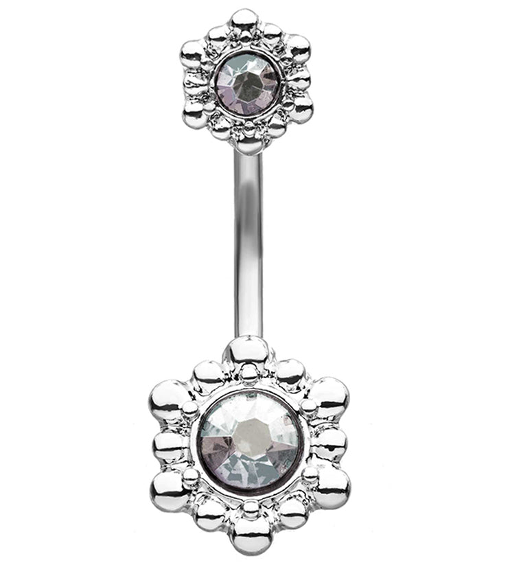 Trickle Bead CZ Belly Button Ring