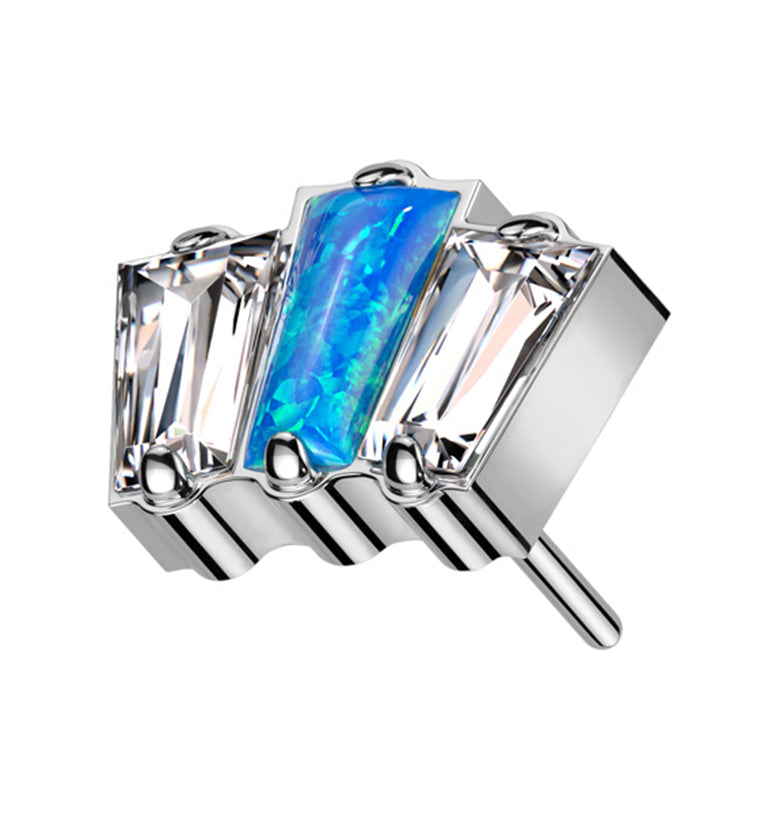 Trinal Blue Opalite Clear CZ Titanium Threadless Top