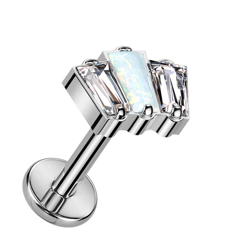 Trinal Clear CZ White Opalite Titanium Internally Threaded Labret