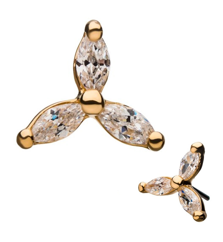 14kt Gold Trinity CZ Threadless Top | UrbanBodyJewelry.com