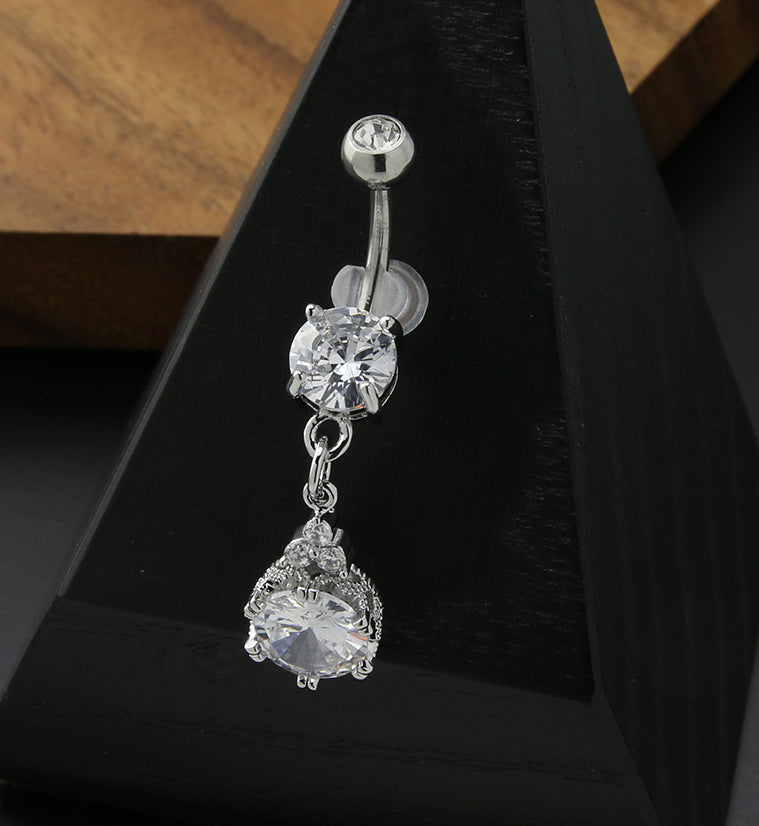 Trinity Accent Clear CZ Stainless Steel Belly Button Ring