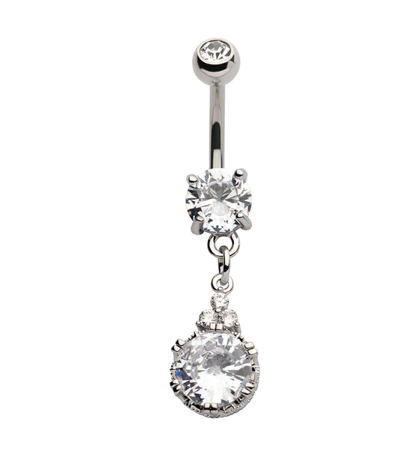 Trinity Accent Clear CZ Stainless Steel Belly Button Ring