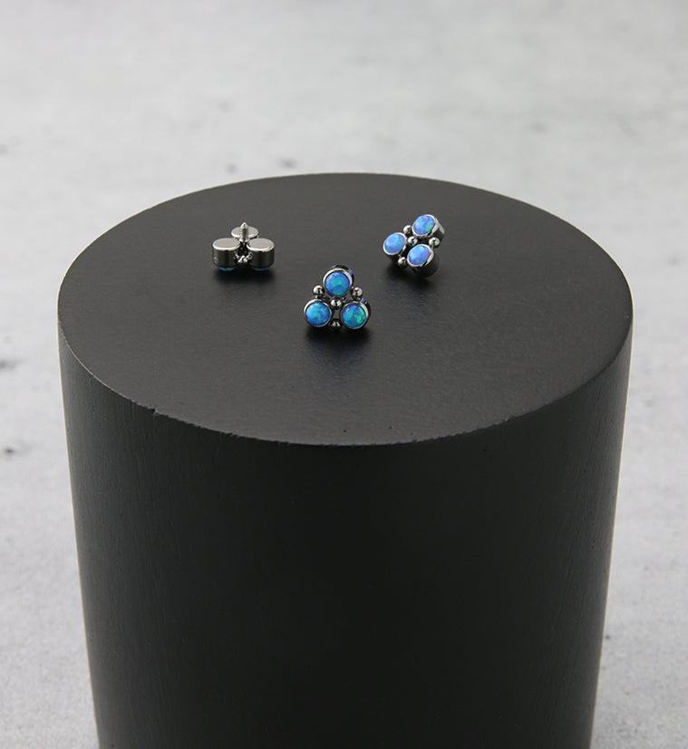 Trinity Beaded Blue Opalite Internally Threaded Titanium Top