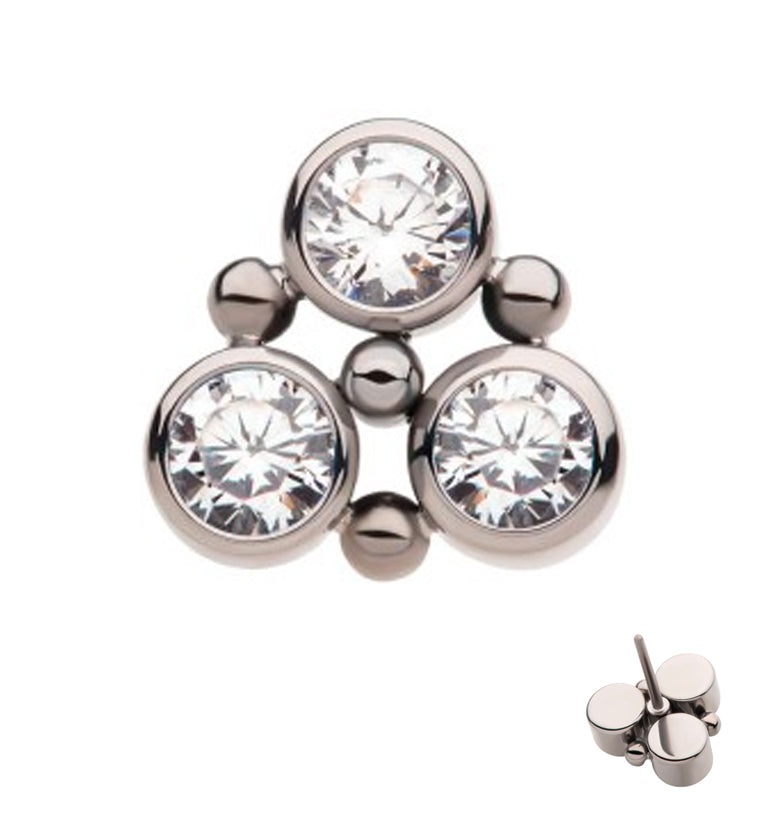 Trinity Beaded CZ Threadless Titanium Top