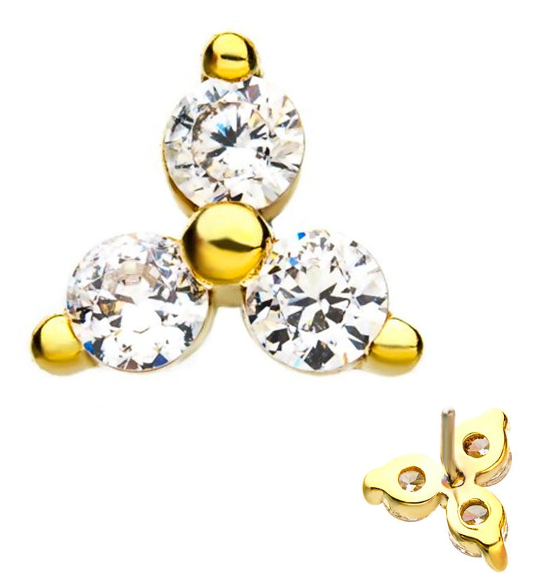 14kt Gold Trinity Flower CZ Threadless Top