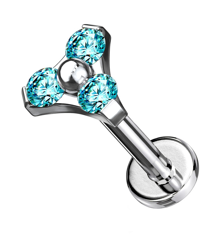 16G Triple Aqua CZ Labret