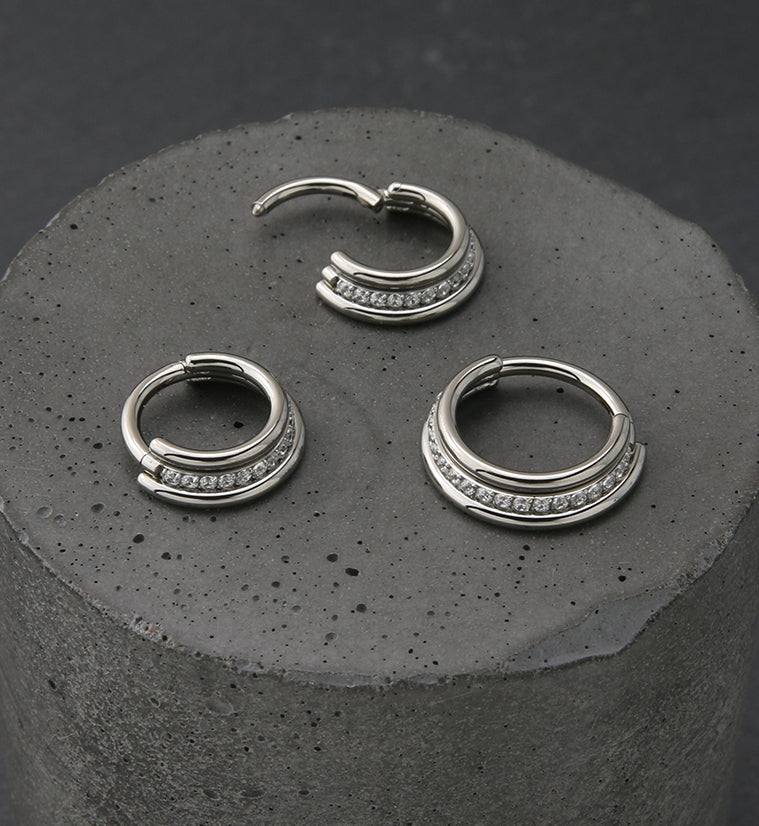 Triple Band CZ Titanium Hinged Segment Ring