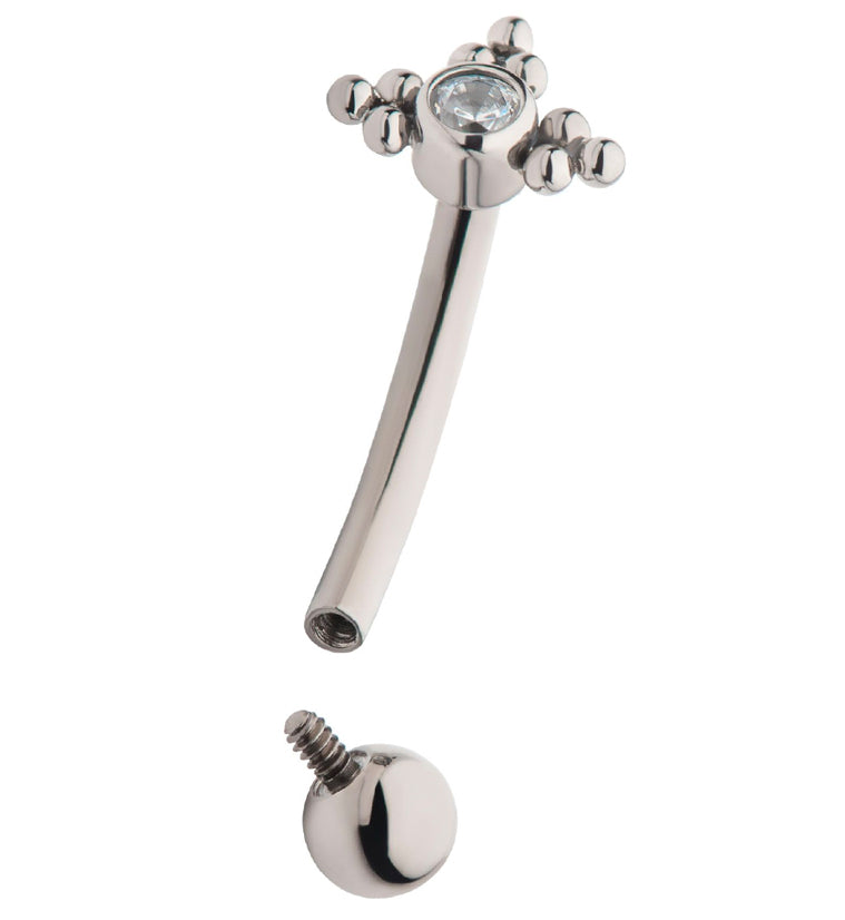Triple Bead CZ Internally Threaded Titanium Curved Barbell