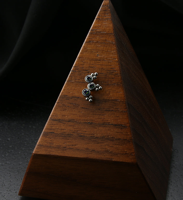 Triple Beaded Black Aurora CZ Curve Titanium Threadless Top