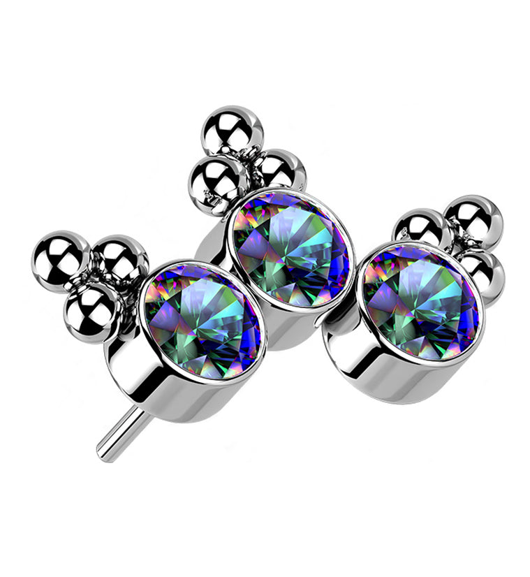 Triple Beaded Black Aurora CZ Curve Titanium Threadless Top