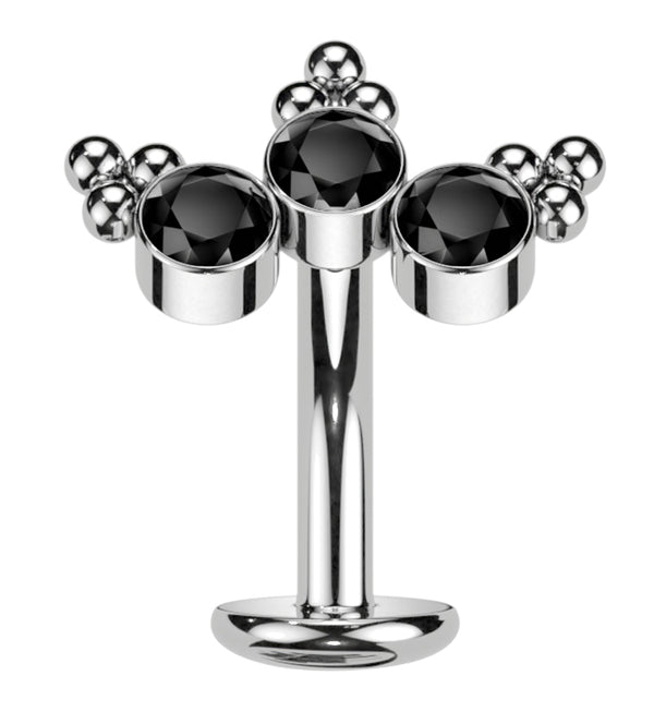 Triple Beaded Black CZ Titanium Threadless Floating Belly Button Ring (Convex Disk)