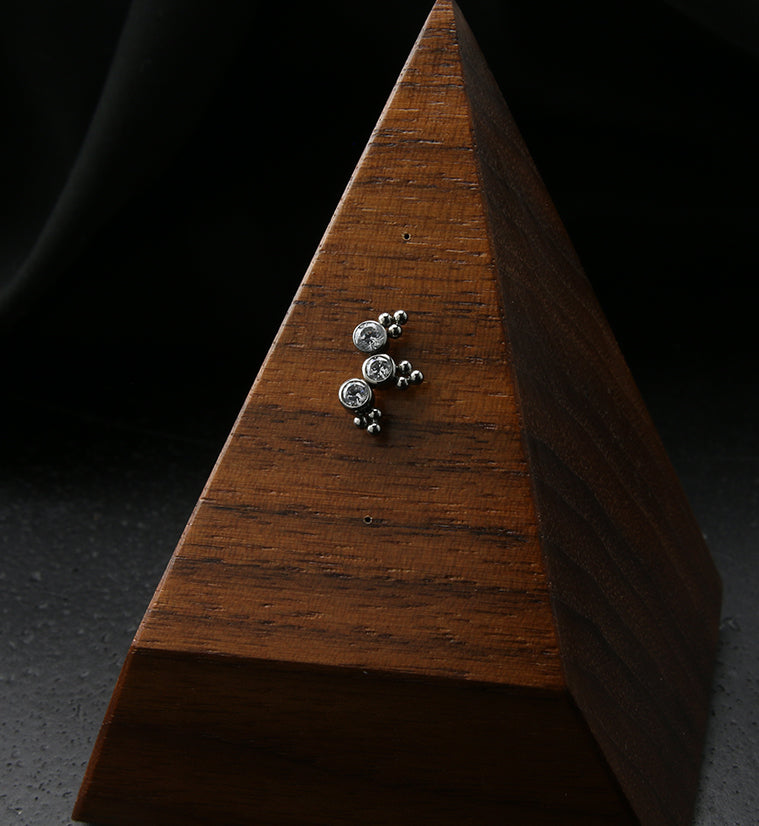 Triple Beaded Clear CZ Curve Titanium Threadless Top