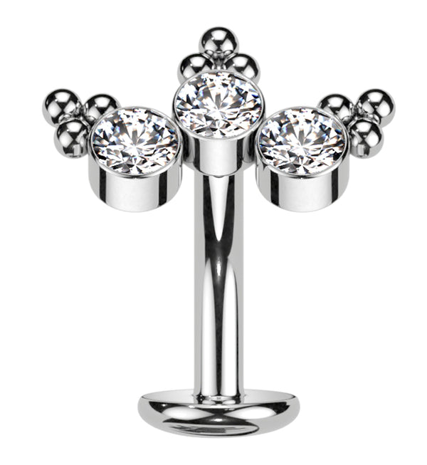 Triple Beaded Clear CZ Titanium Threadless Floating Belly Button Ring (Convex Disk)