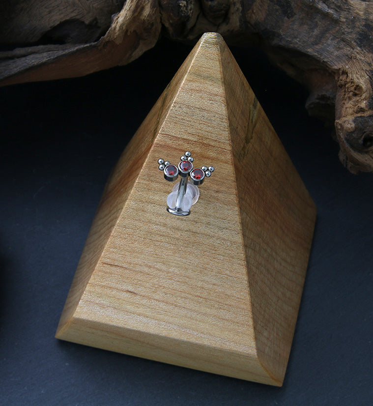 Triple Beaded Red CZ Titanium Threadless Floating Belly Button Ring (Convex Disk)