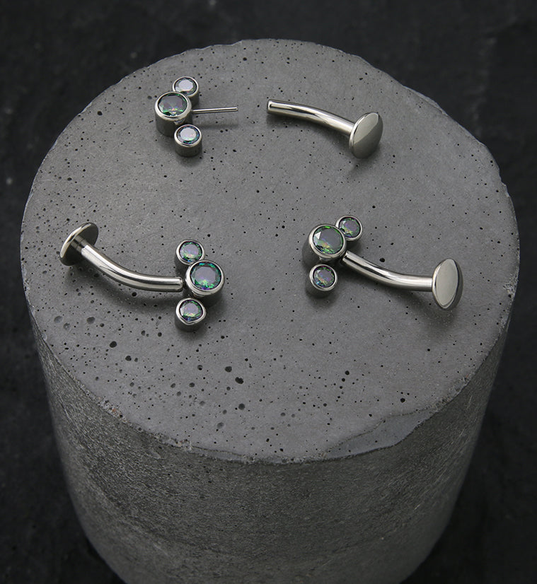 Triple Black Aurora CZ Titanium Threadless Floating Belly Button Ring