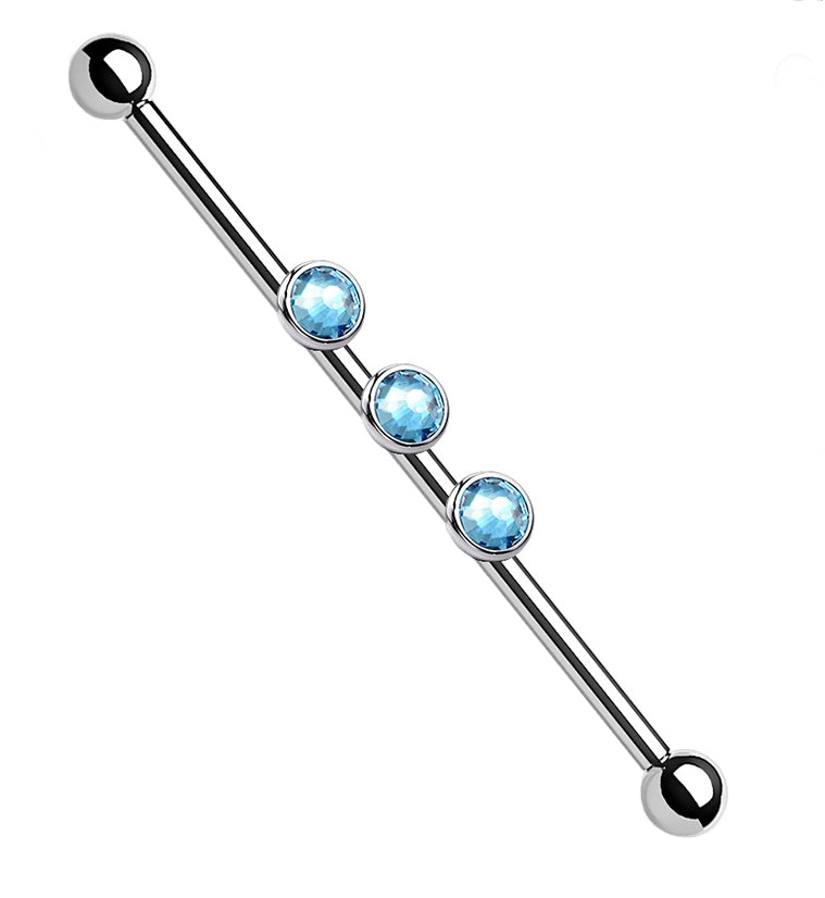 Triple Aqua CZ Titanium Industrial Barbell