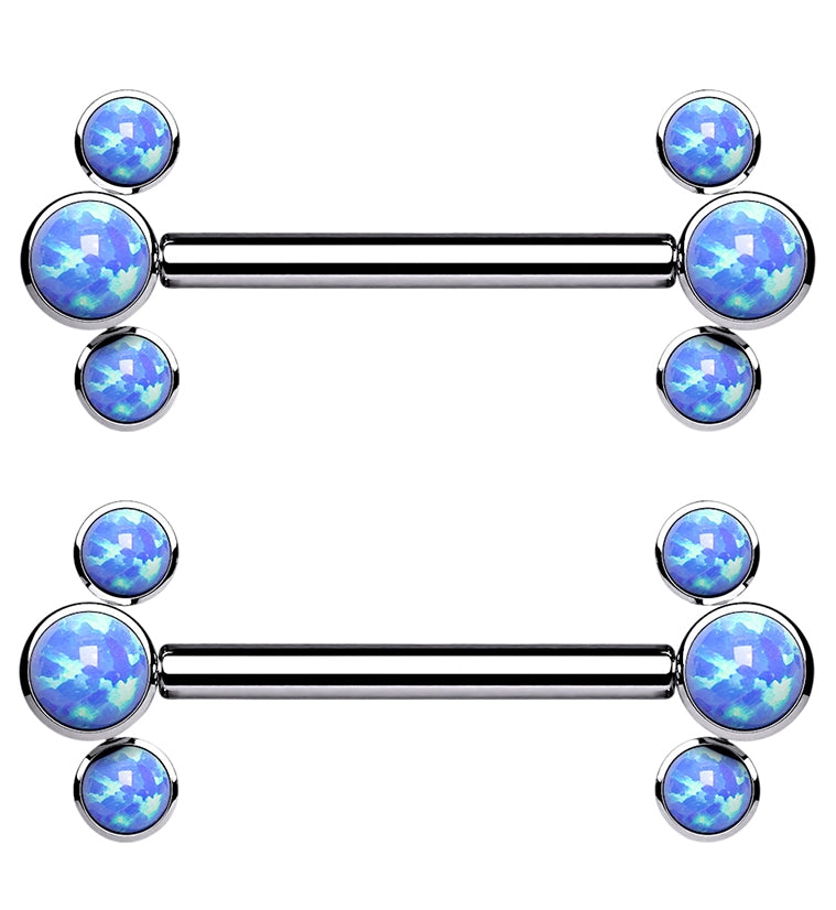 14G Blue Opalite Trinary Titanium Threadless Nipple Bars