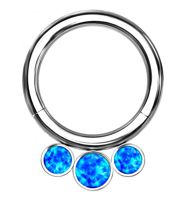 Titanium Hinged Triple Blue Opalite Segment Ring