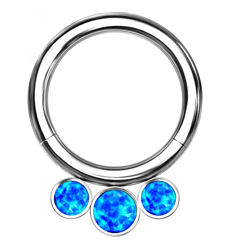 Titanium Hinged Triple Blue Opalite Segment Ring
