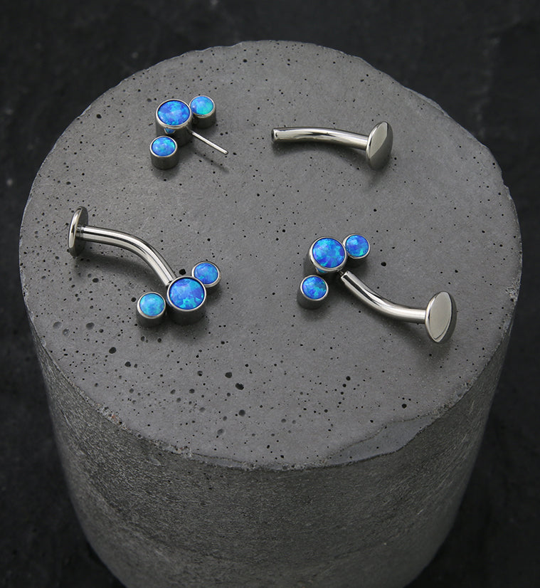 Triple Blue Opalite Titanium Threadless Floating Belly Button Ring