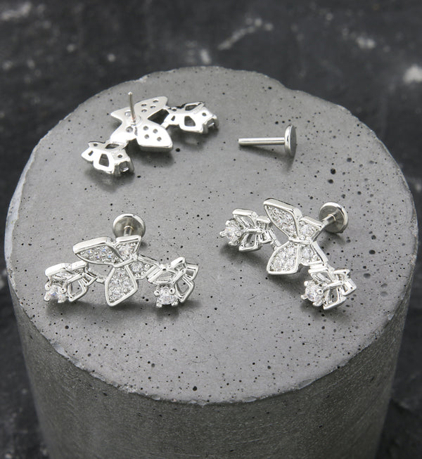 Triple Butterfly Outline CZ Stainless Steel Threadless Labret