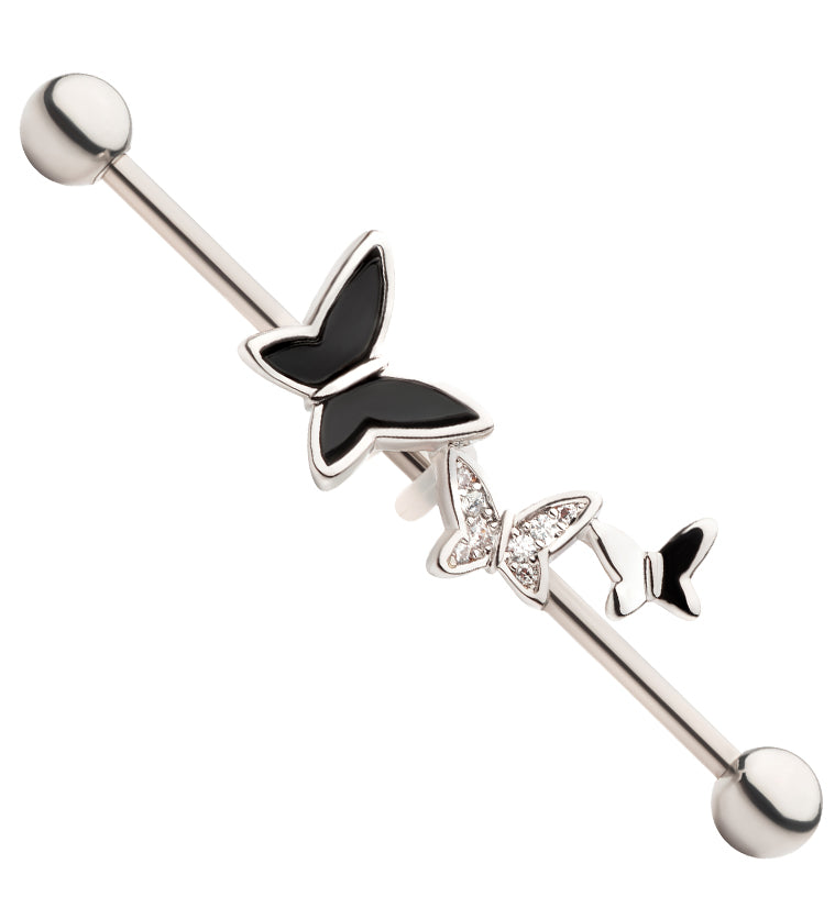 Triple Butterfly Shadow Clear CZ Industrial Barbell