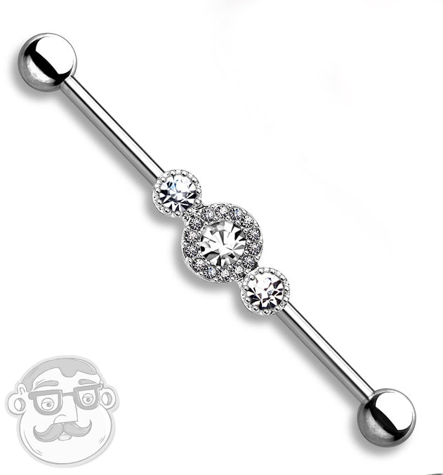 Triple Clear CZ Stainless Steel Industrial Barbell