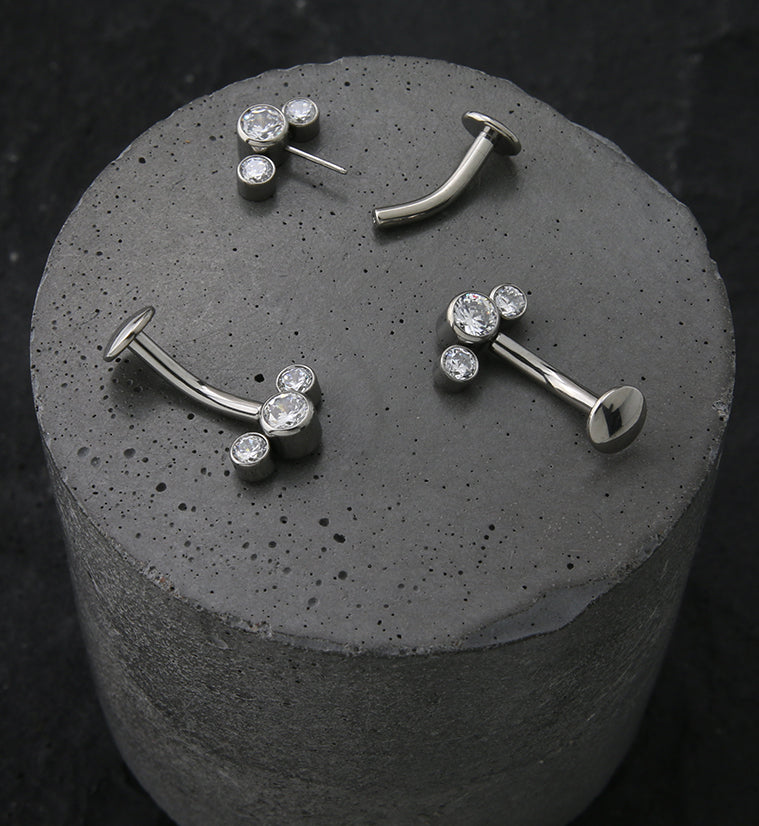 Triple Clear CZ Titanium Threadless Floating Belly Button Ring