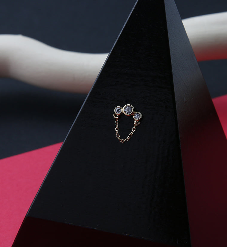 Triple Cluster CZ Dangle Chain Threadless Top