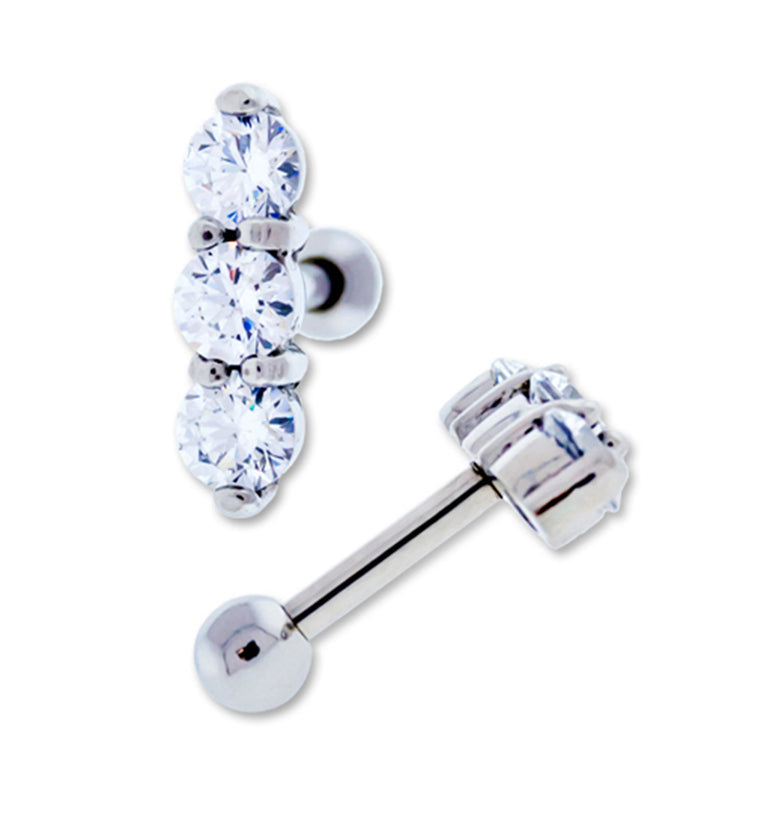 Triple CZ Steel Tragus / Cartilage Barbell