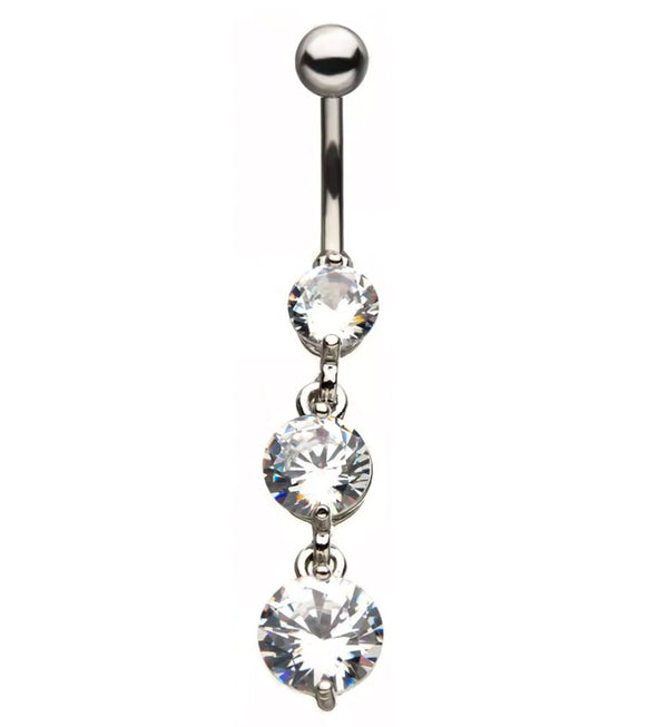 Triple Clear CZ Dangle Belly Button Ring