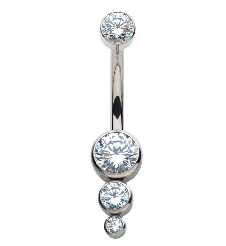 Triple CZ Drop Titanium Belly Button Ring