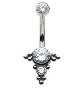 Triple CZ Multiple Cluster Bead Titanium Belly Button Ring