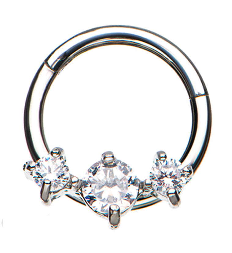 Triple CZ Prong Hinged Segment Ring